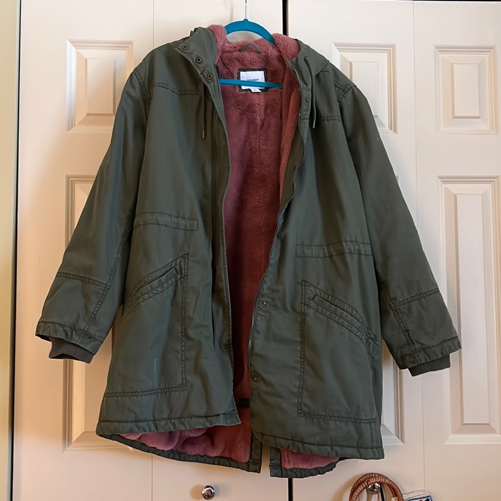 Old navy military jacket with pink faux fur lining